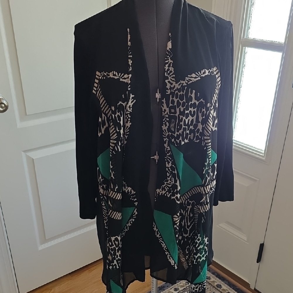 Chicos Black Casual Cardigan W Animal Print Plus Size